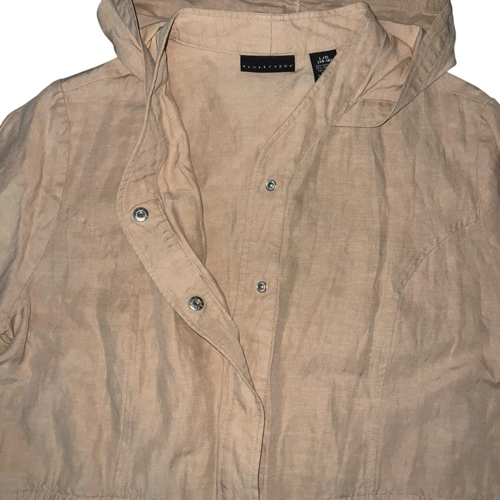 EUC Apostrophe Silk Linen Cotton Tan Hooded Utility Jacket Large Lightweight - Picture 3 of 10